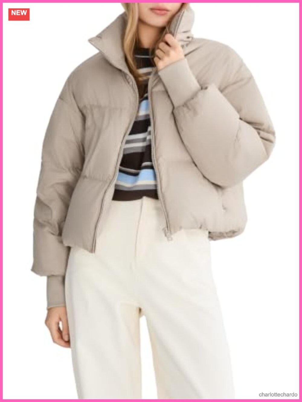 Cropped Down Puffer Jacket Oversized Quilted Winter Coat Zip Pockets